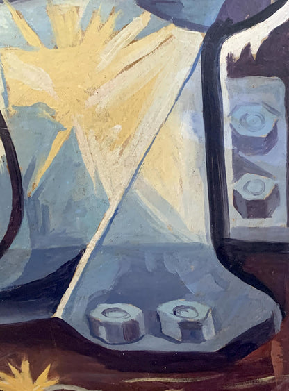 Abstract oil painting Ethereal Space by V. Konotopsky, bold blue yellow shapes