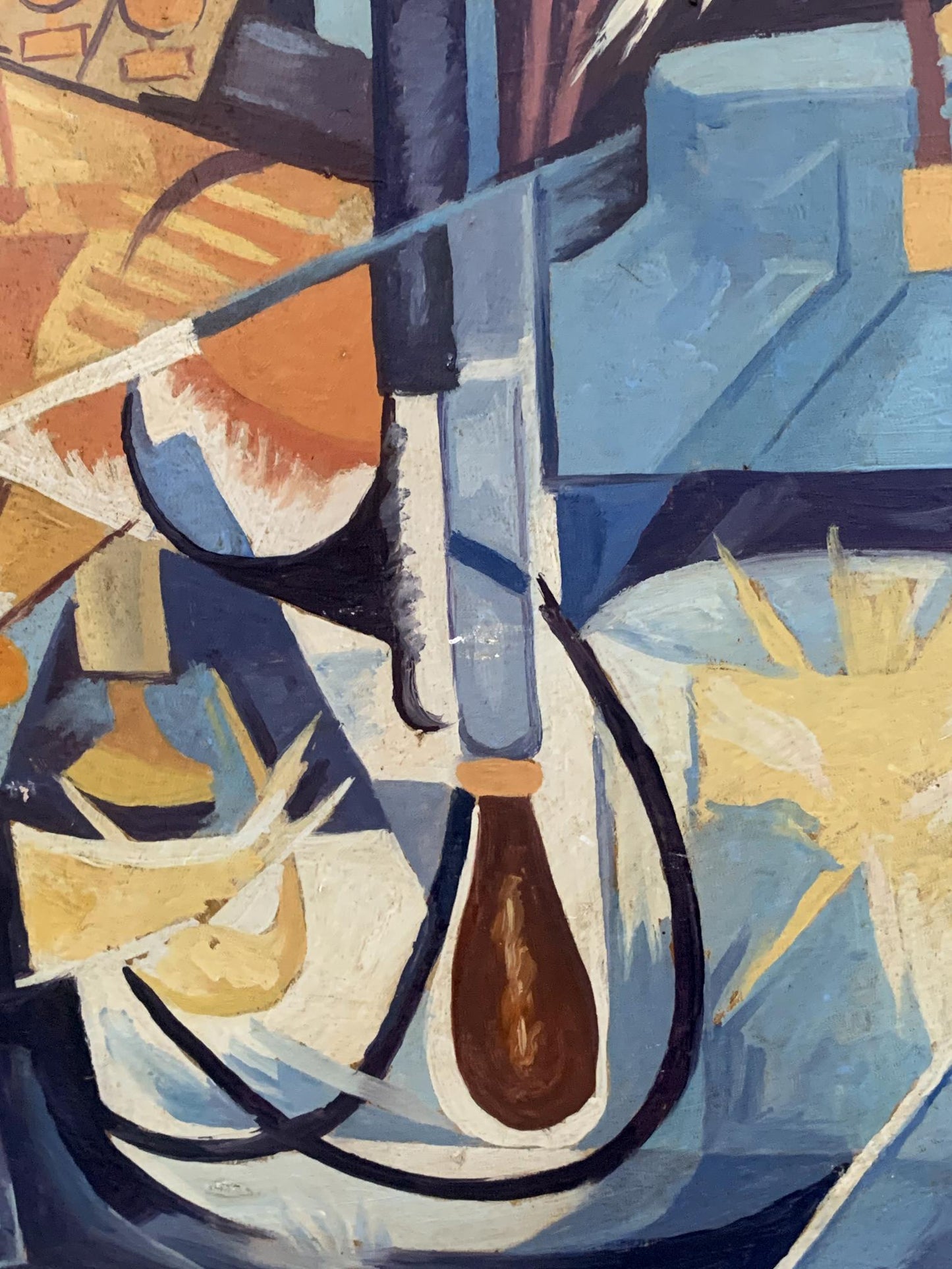 Cubist oil painting Ethereal Space by V. Konotopsky, violin in blue orange