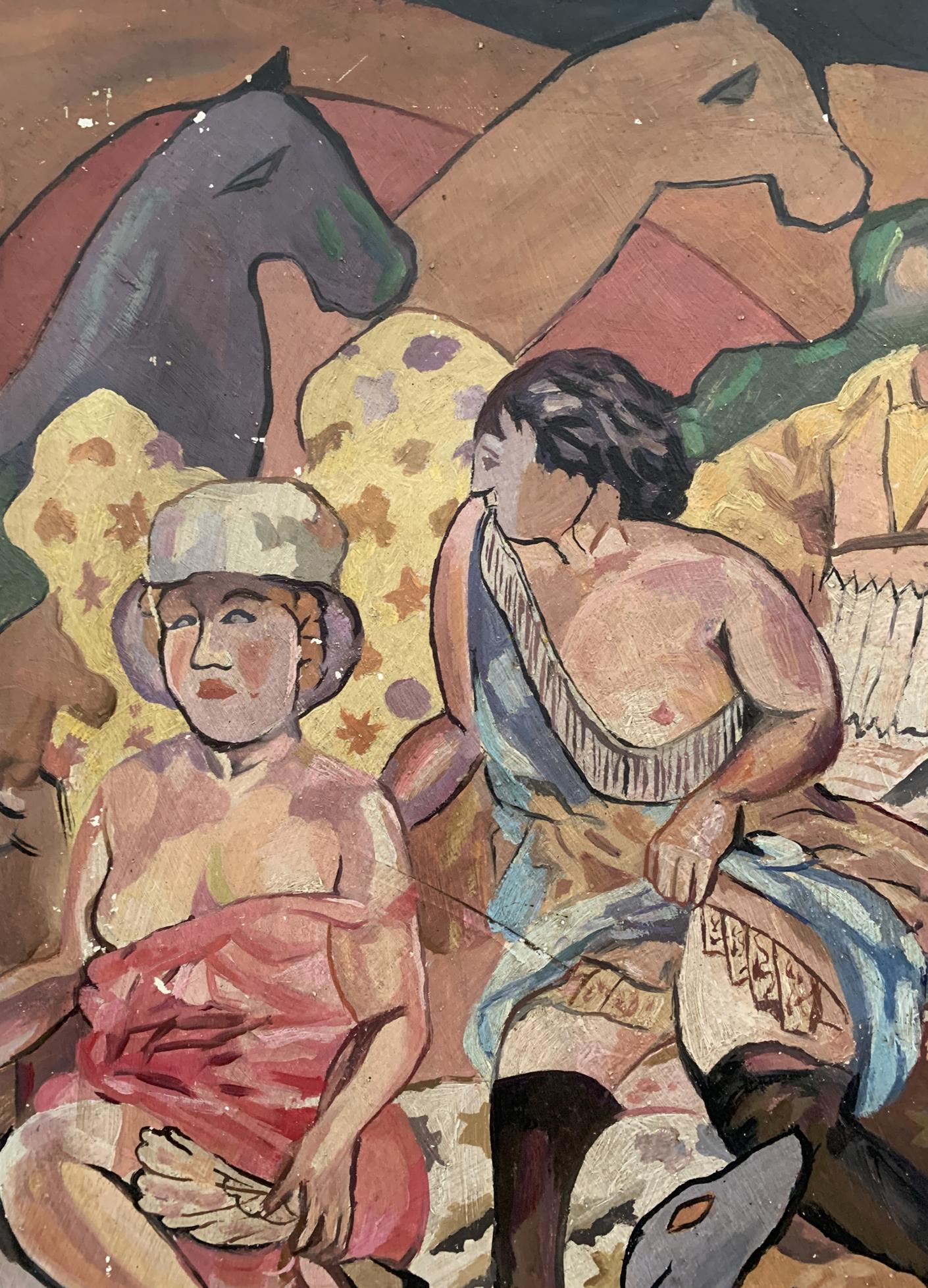 Abstract Picnic oil painting by V. Konotopsky based on Mikhail Larionov