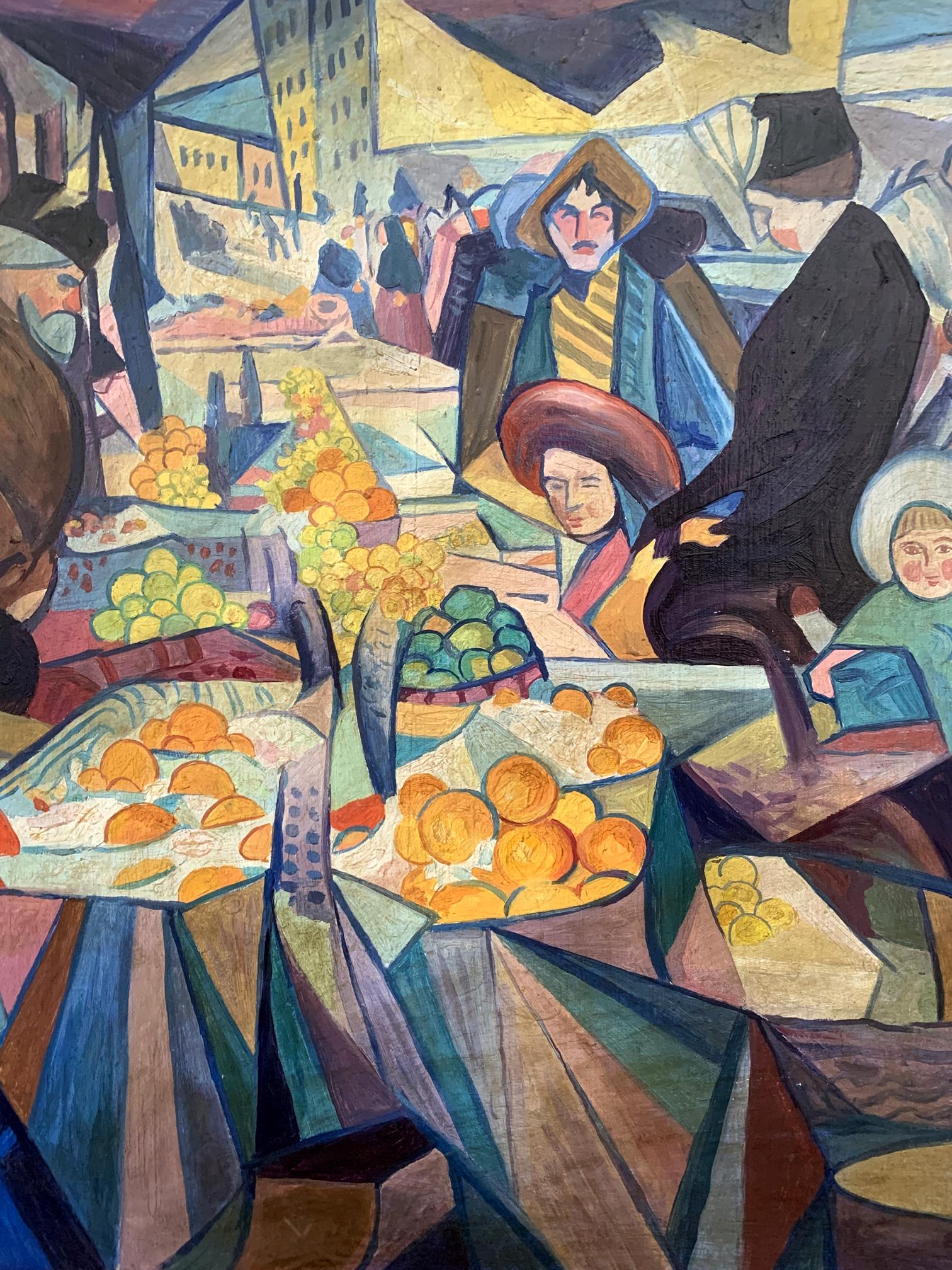 Vibrant abstract oil painting of Kyiv fruit market by V. Konotopsky