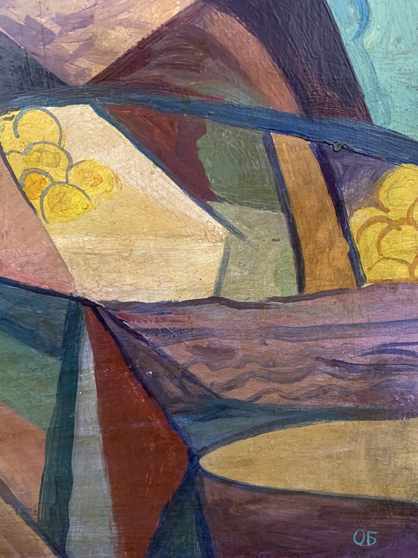 Abstract oil painting Kyiv by V. Konotopsky, bold geometric shapes