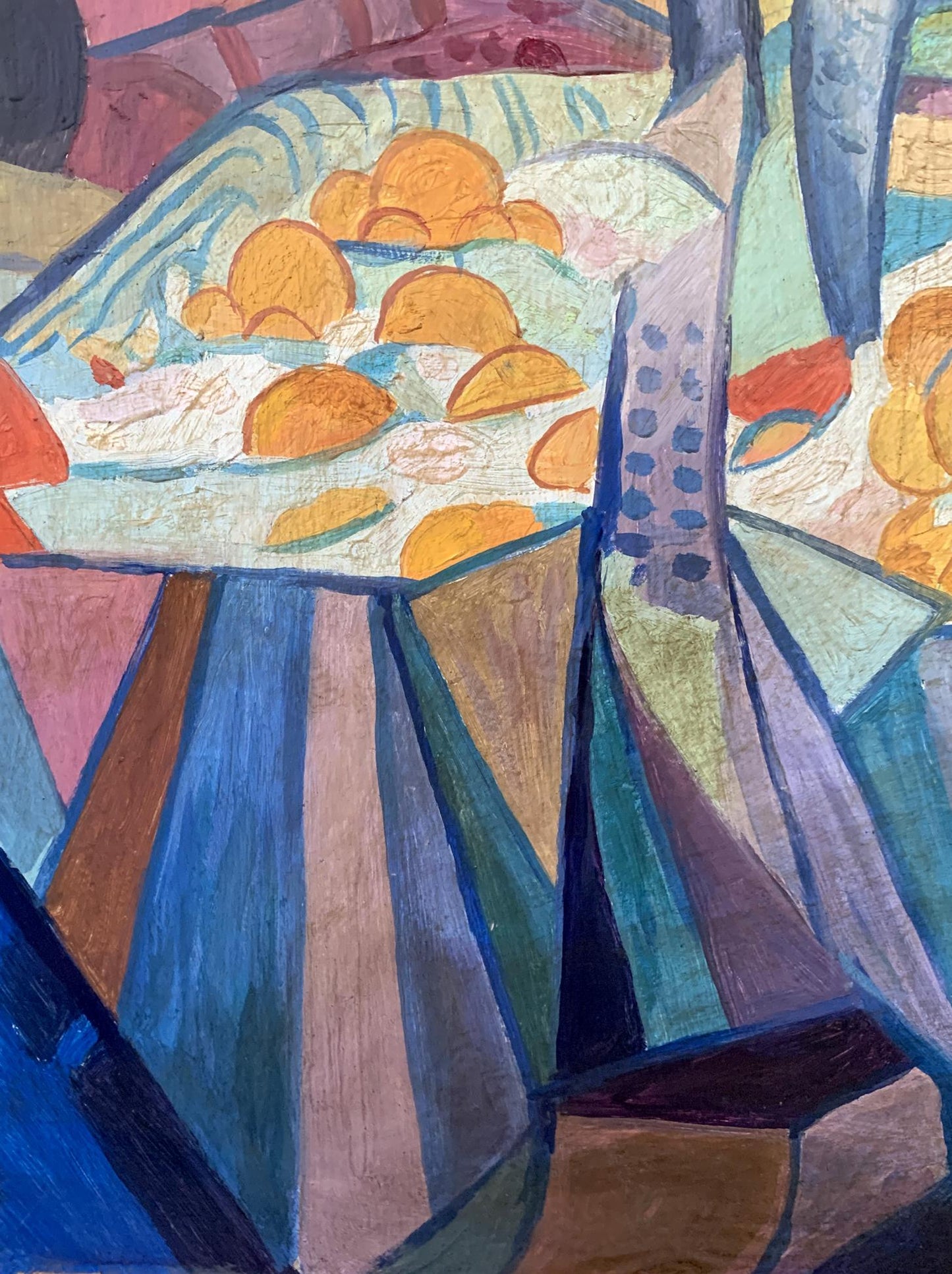 Vibrant abstract oil painting Kyiv by V. Konotopsky, orange fruit table