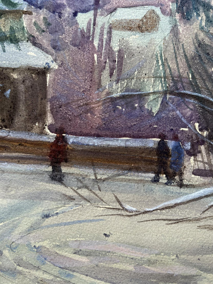 Watercolor painting Winter Nature Landscape 