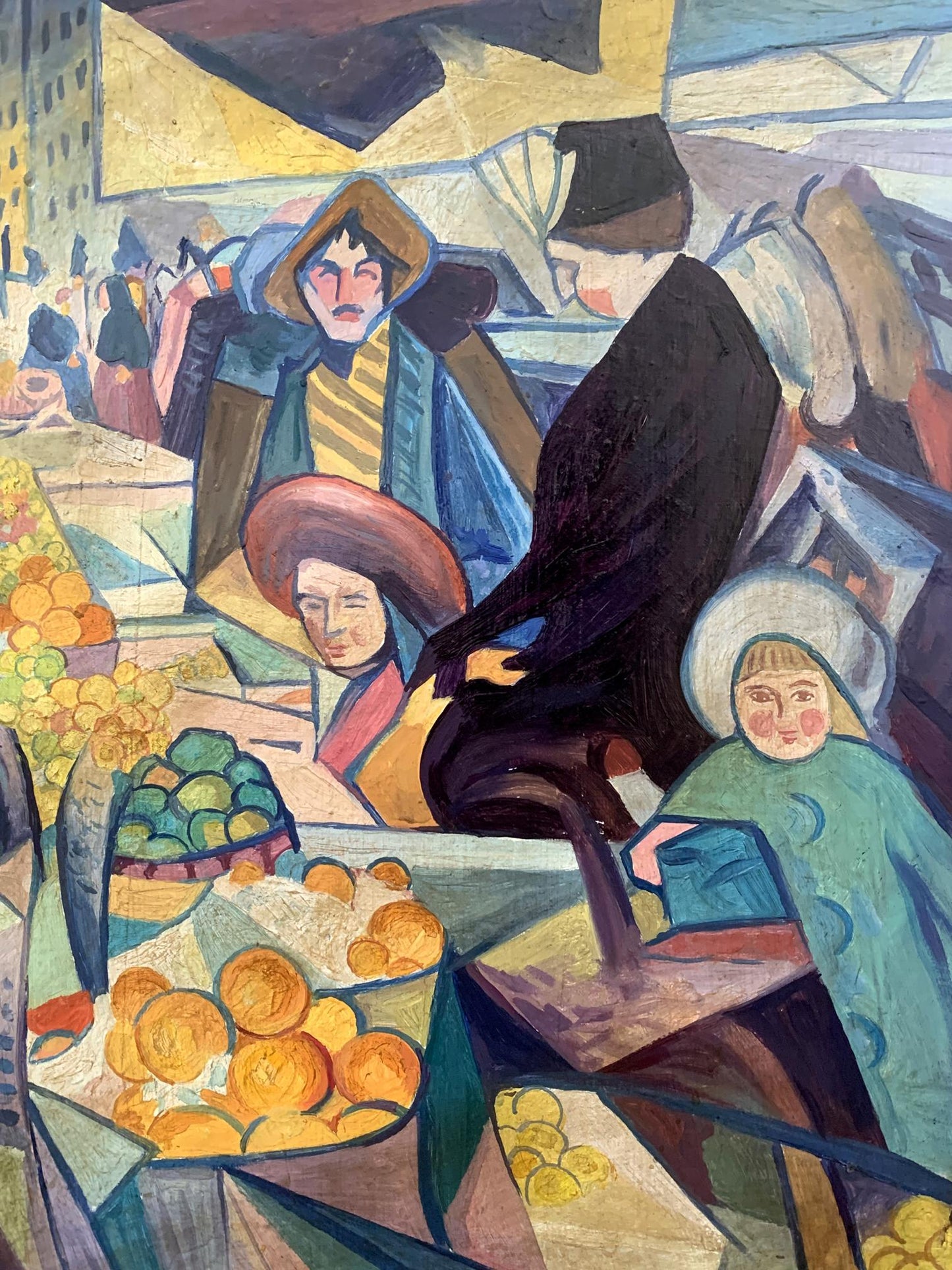 Cubist Kyiv market oil painting by V. Konotopsky, vibrant fruit scene