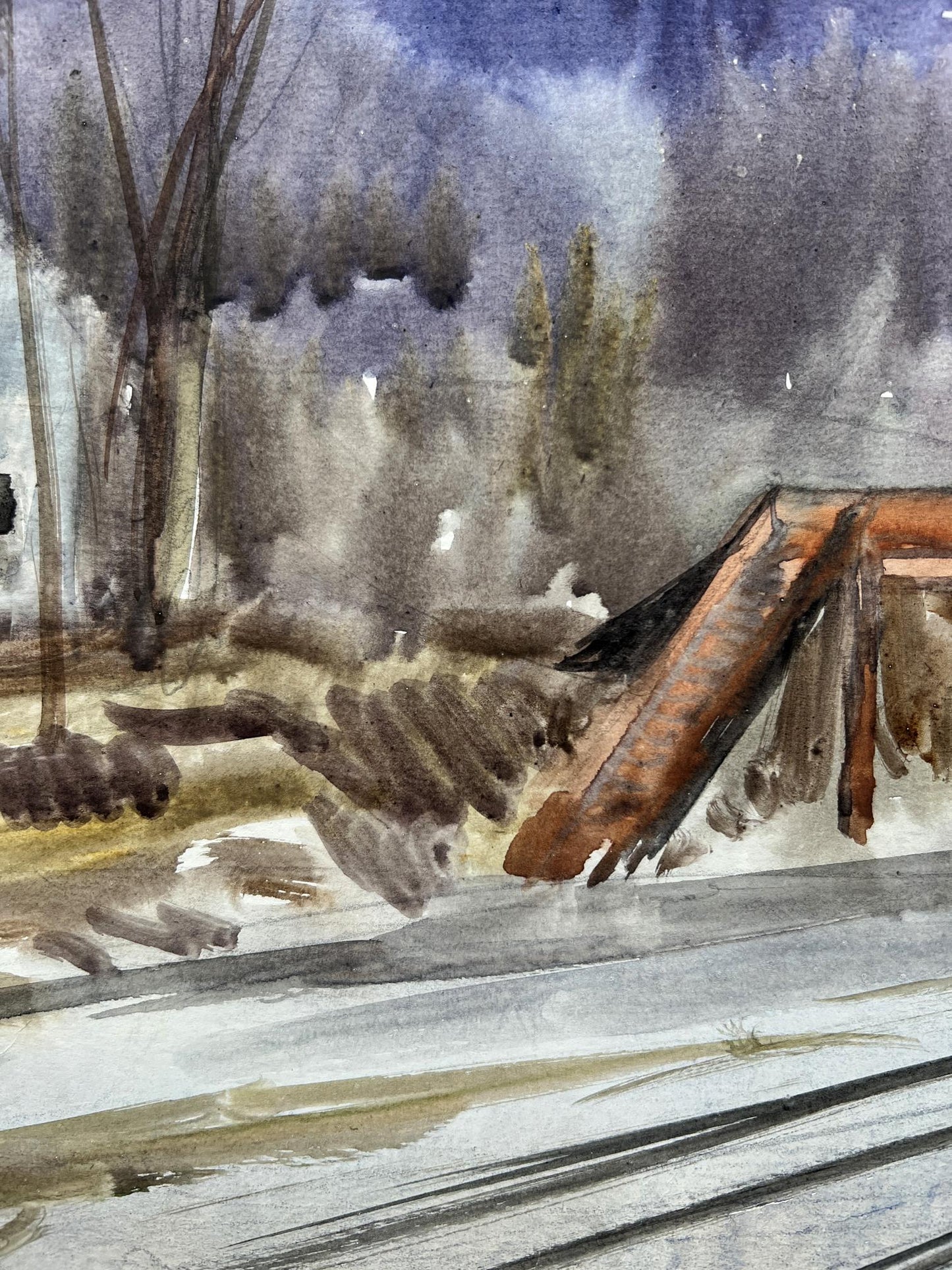 Watercolor painting Winter Nature Landscape 