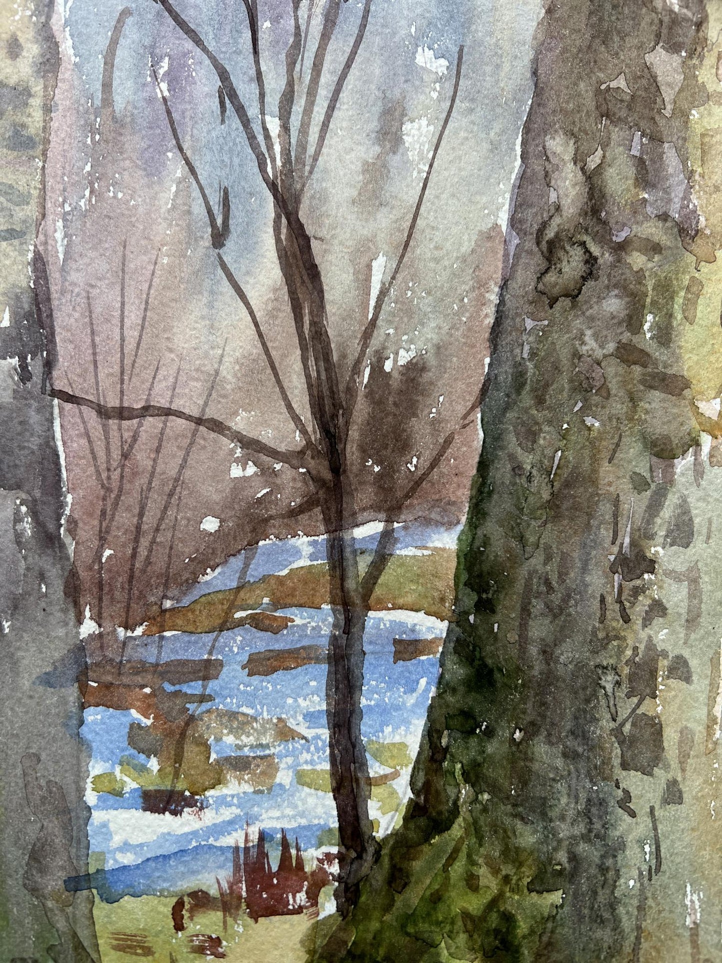 Watercolor painting Spring Nature Landscape 