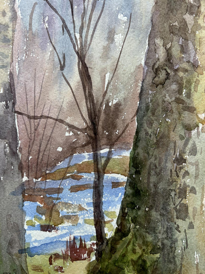 Watercolor painting Spring Nature Landscape 