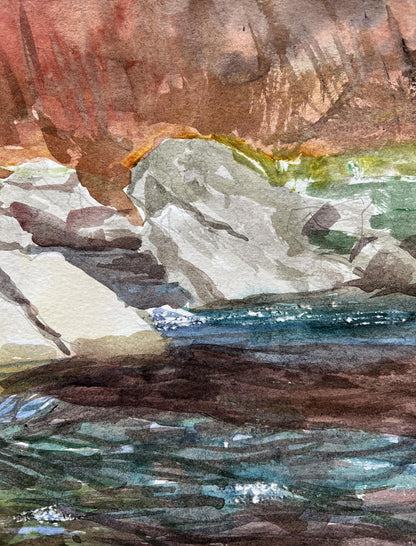 Watercolor painting River Nature Landscape 
