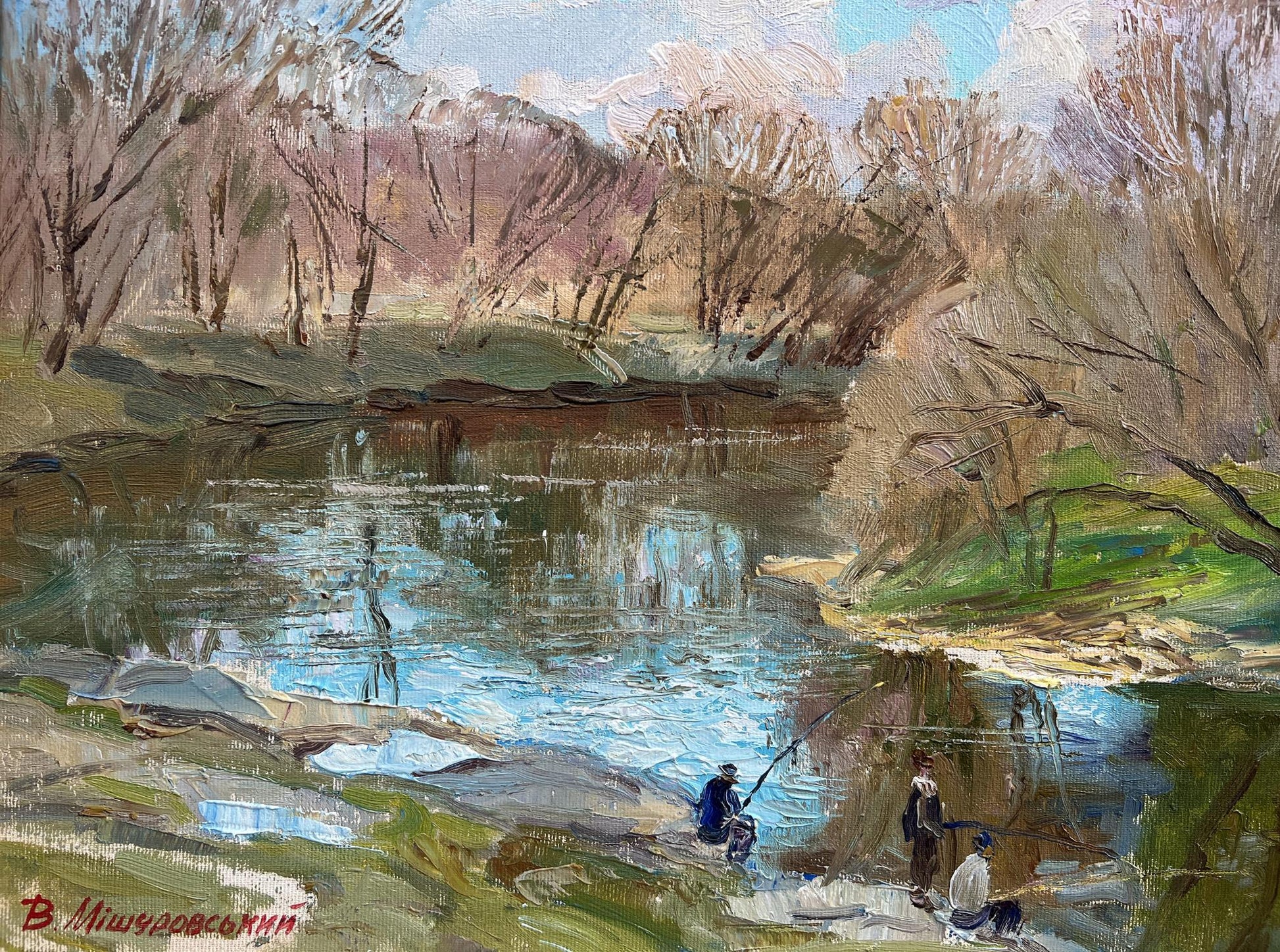 Oil painting April on the river V. Mishurovsky