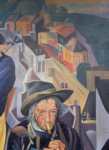 Elderly street musician portrait by Victor Konotopsky, inspired by Boris Grigoriev