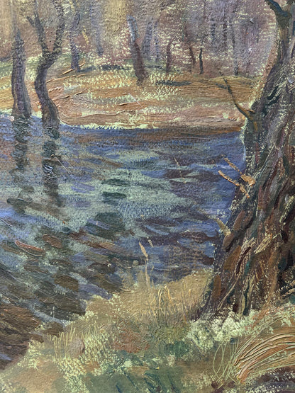Oil painting Spring River Landscape 