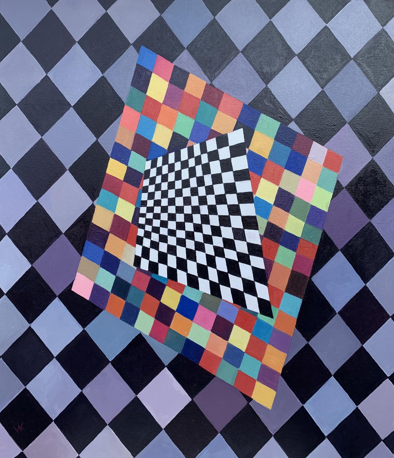 Vibrant abstract square oil painting by Victor Konotopsky inspired by Kandinsky