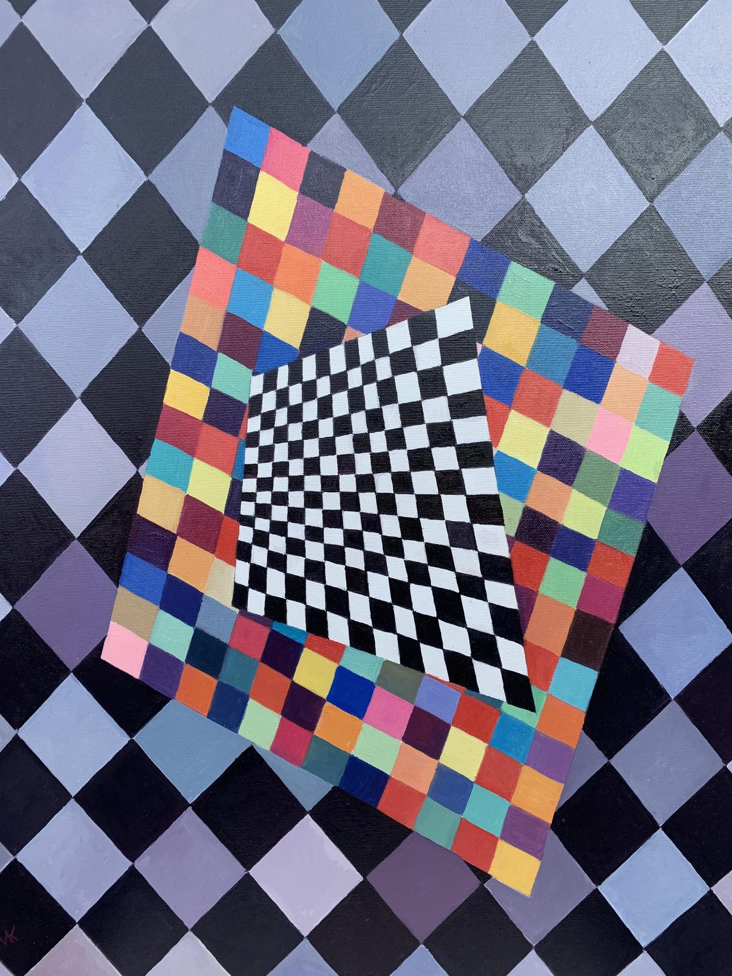 Vibrant Kandinsky-inspired abstract oil painting square by Victor Konotopsky