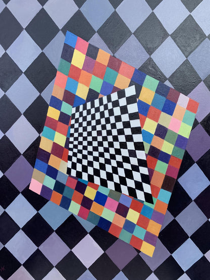 Vibrant Kandinsky-inspired abstract oil painting square by Victor Konotopsky
