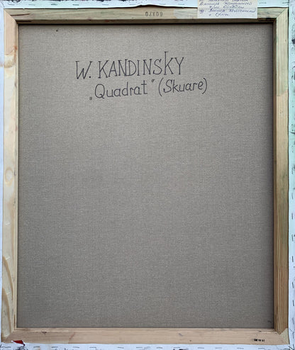 Back of framed abstract oil painting Square by Victor Konotopsky, Kandinsky-inspired