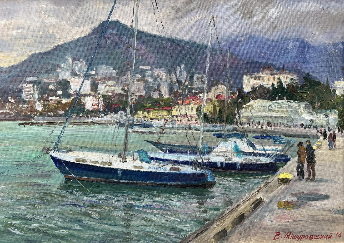 Oil painting City port V. Mishurovsky