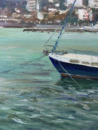 Oil painting City port 