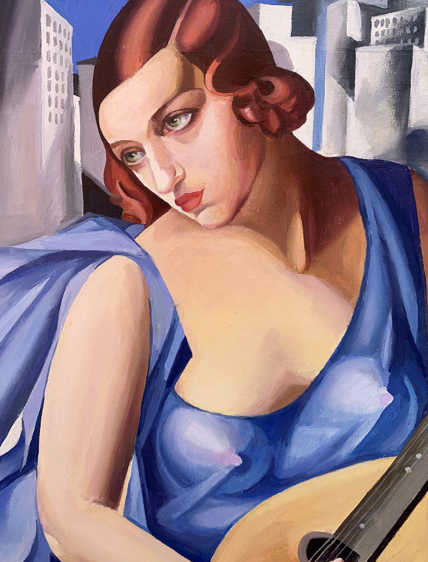 Abstract oil painting of musician in Tamara Lempicka style by Victor Konotopsky