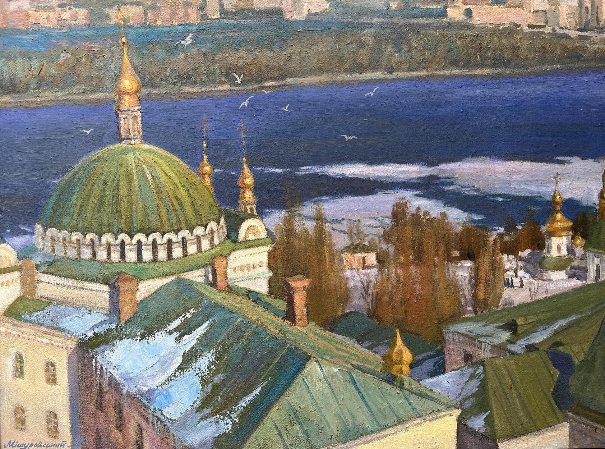 Oil painting It's March in the city V. Mishurovsky