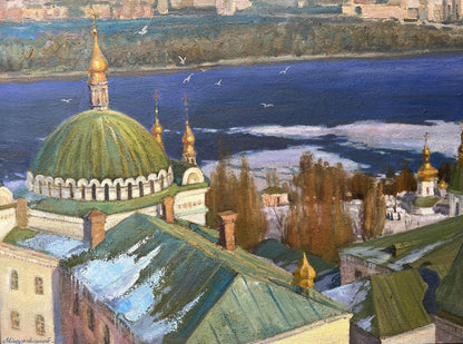 Oil painting It's March in the city V. Mishurovsky