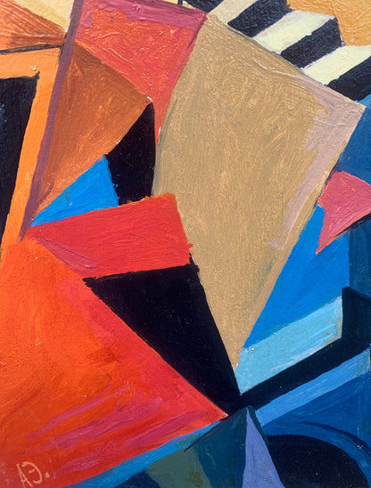 Vibrant abstract oil painting City Life by Victor Konotopsky inspired by Alexandra Exter