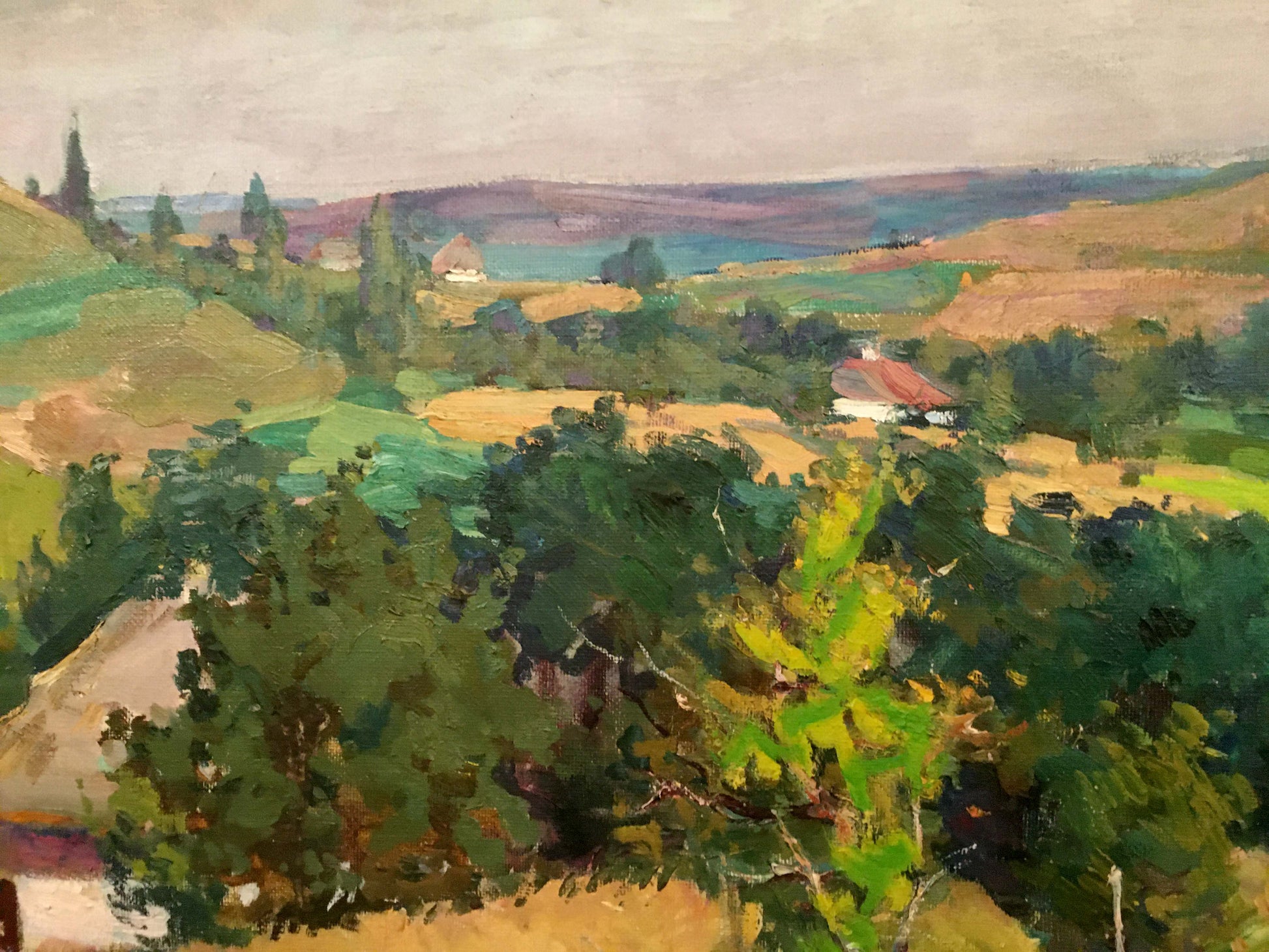 Oil painting by Glushchenko Nikolai Petrovich: vibrant village landscape