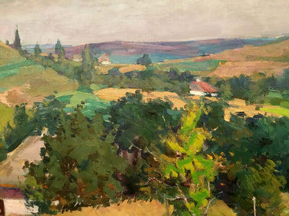 Oil painting by Glushchenko Nikolai Petrovich: vibrant village landscape