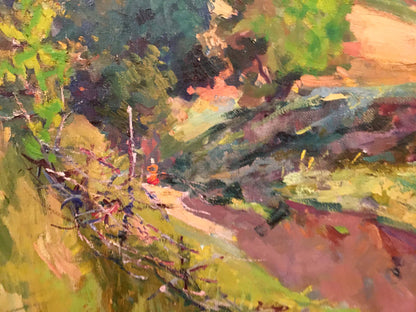 Vibrant impressionist oil painting by Glushchenko Nikolai Petrovich of sunlit forest path