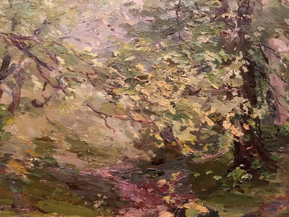 Textured impressionist oil painting of dense forest by Shishko Sergey Fedorovich