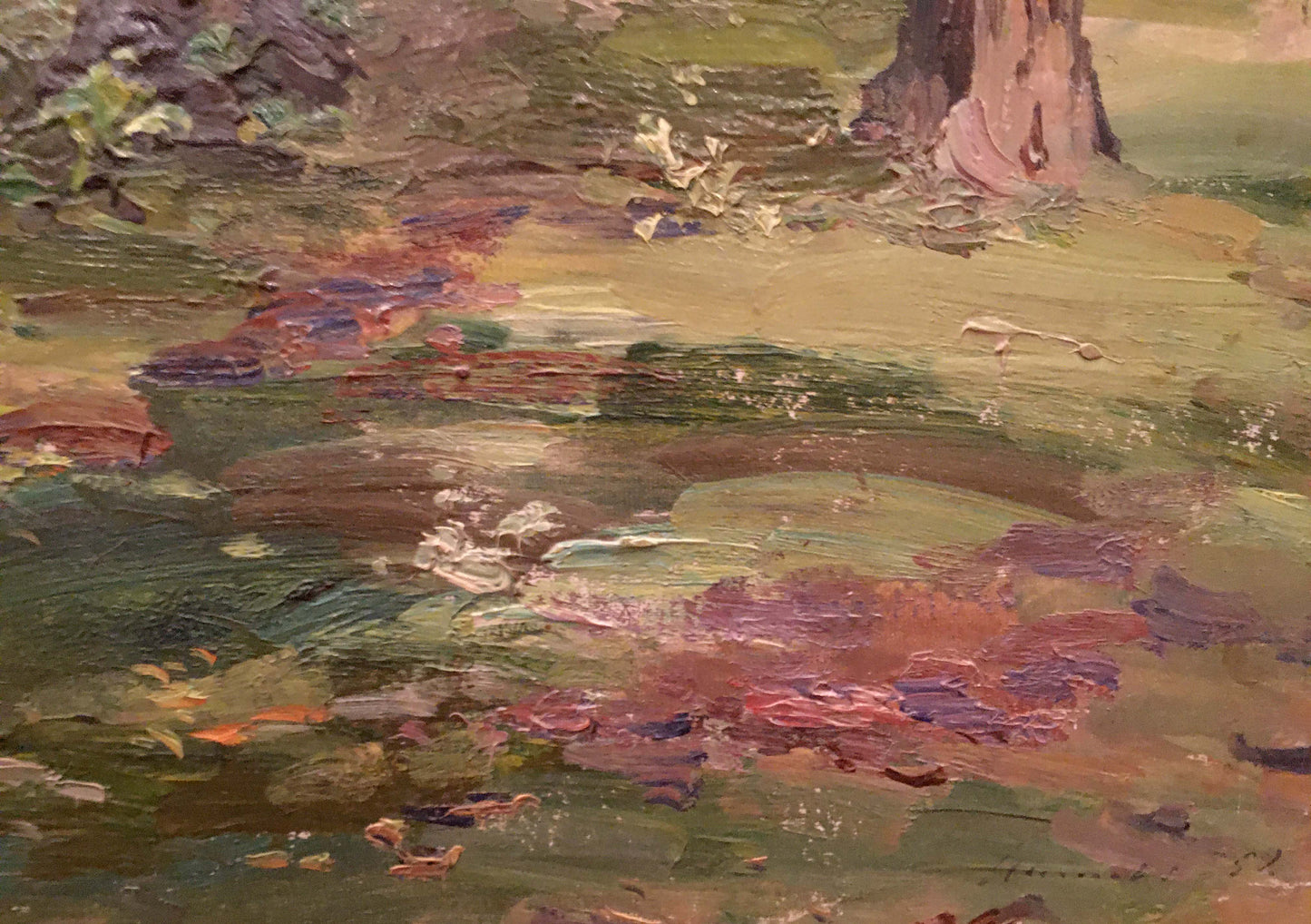 Oil painting of dense forest tree trunk and foliage by Shishko Sergey Fedorovich