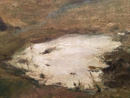 Oil painting of textured off-white snow in rugged landscape by Sergei Ivanovich Svetoslavsky