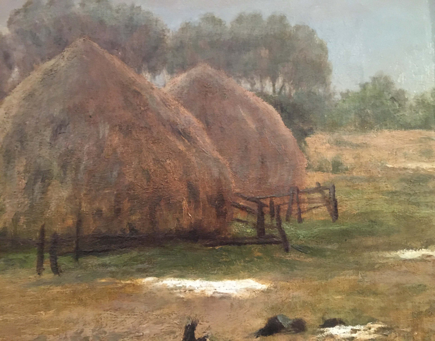 Oil painting of haystacks by Sergei Ivanovich Svetoslavsky