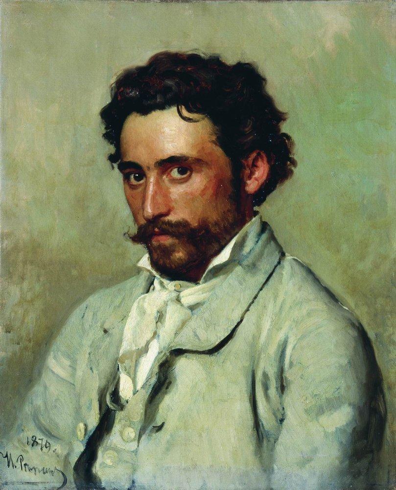 1879 Bouguereau oil painting of man in off-white jacket, Ilya Repin collectible
