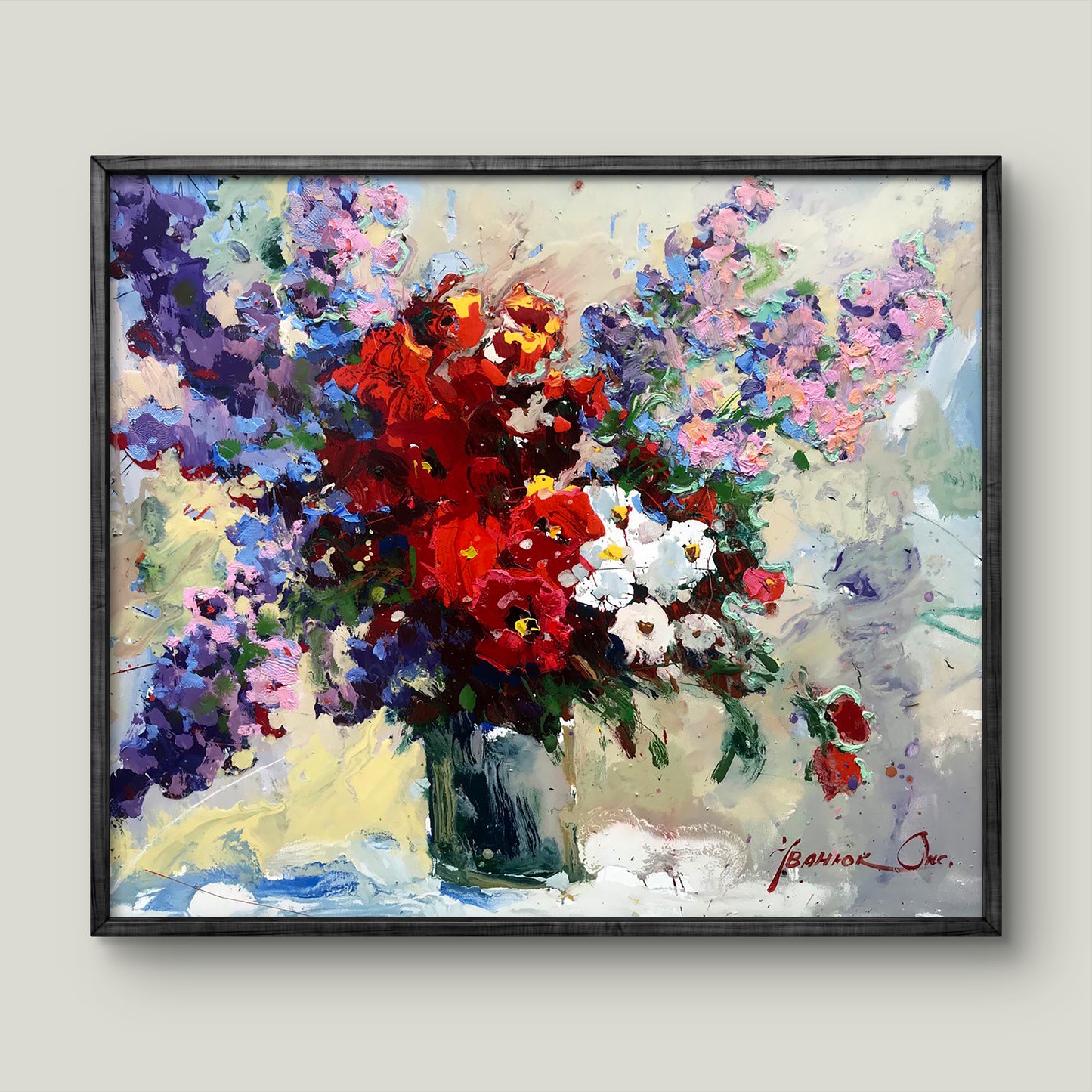 Vibrant impressionist oil painting Morning gift bouquet by Oksana Ivanyuk