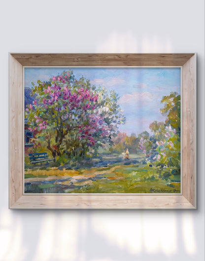 Framed oil painting Walking down the street by Kovalenko Ivan Mikhailovich, vibrant spring blossoms