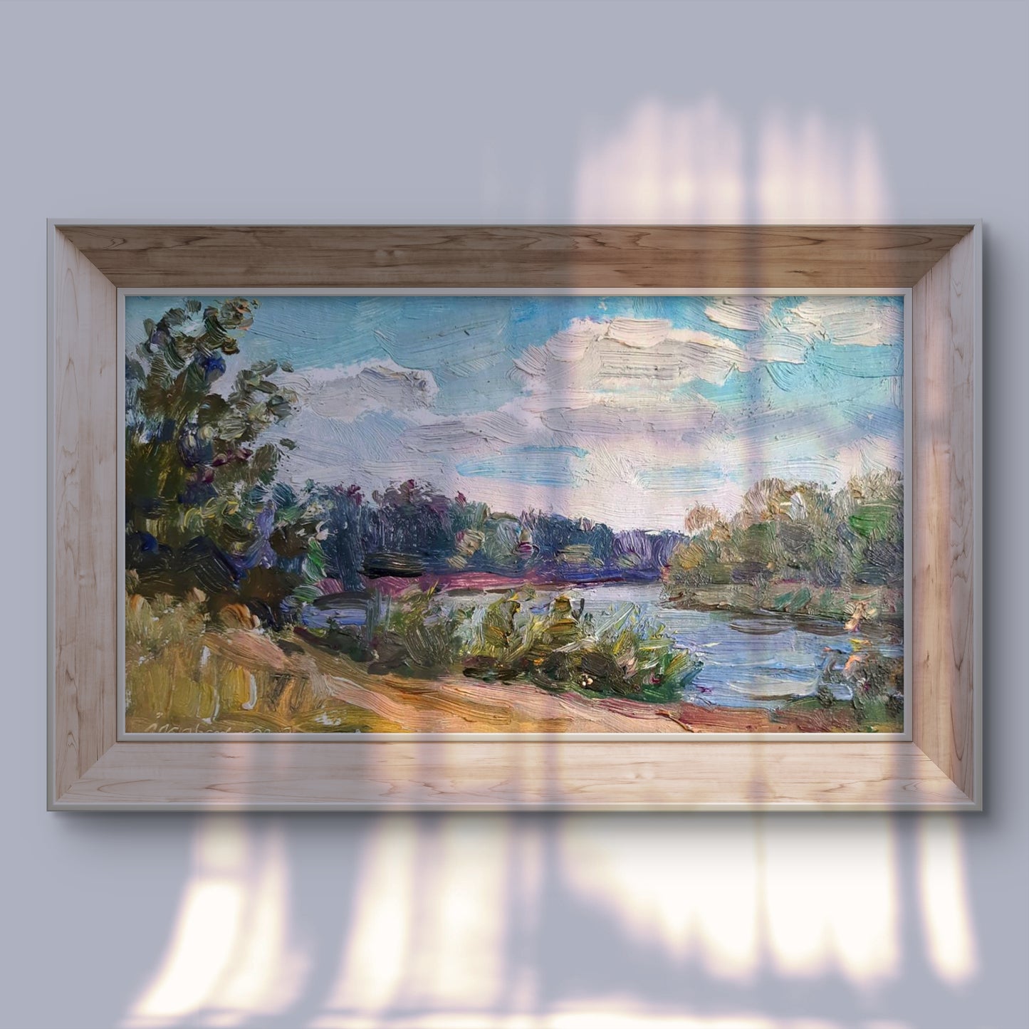 Oil painting Lake Kovalenko by Ivan Mikhailovich, serene river landscape