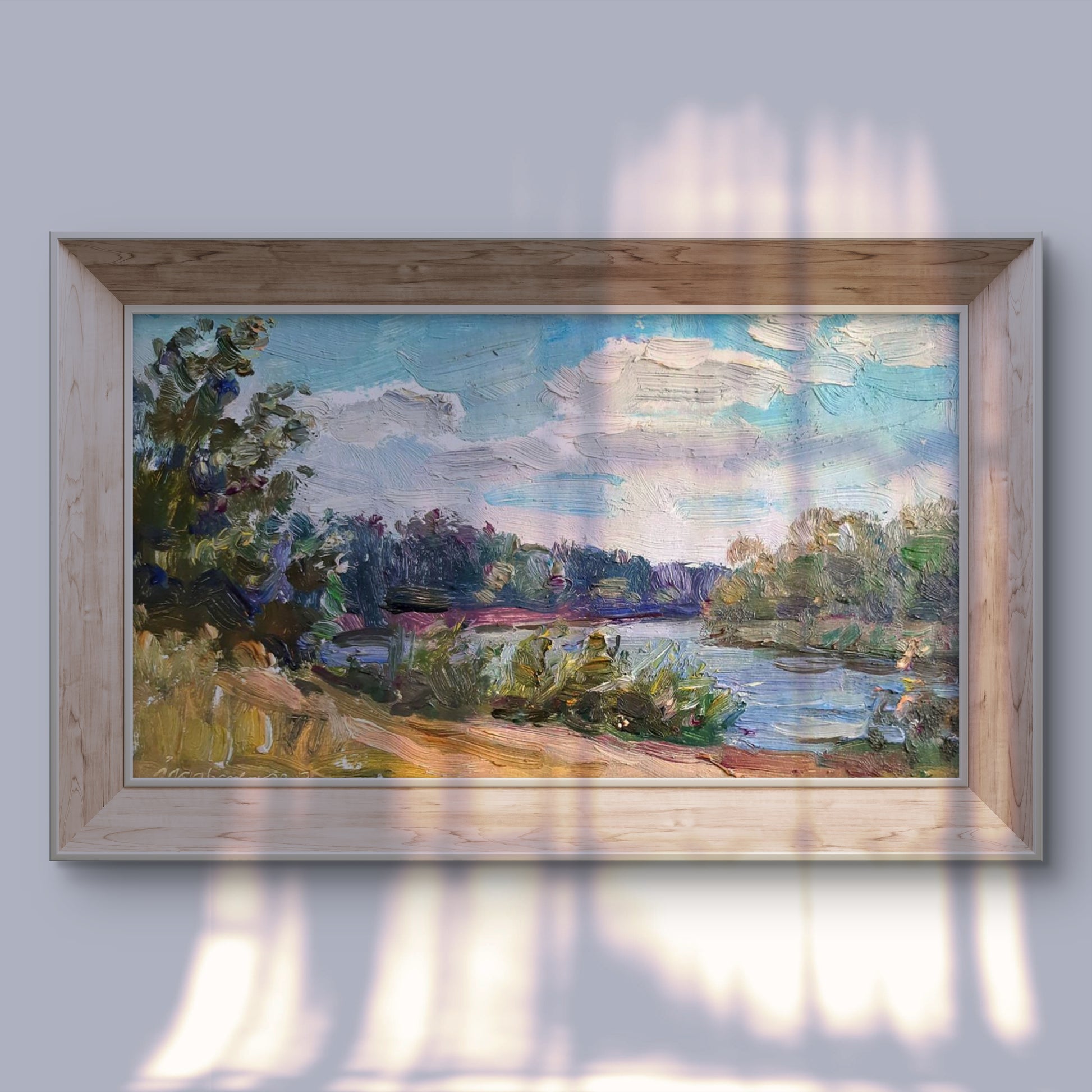 Oil painting Lake Kovalenko by Ivan Mikhailovich, serene river landscape