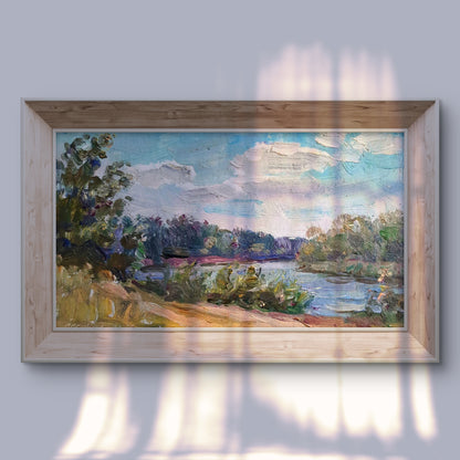 Oil painting Lake Kovalenko by Ivan Mikhailovich, serene river landscape