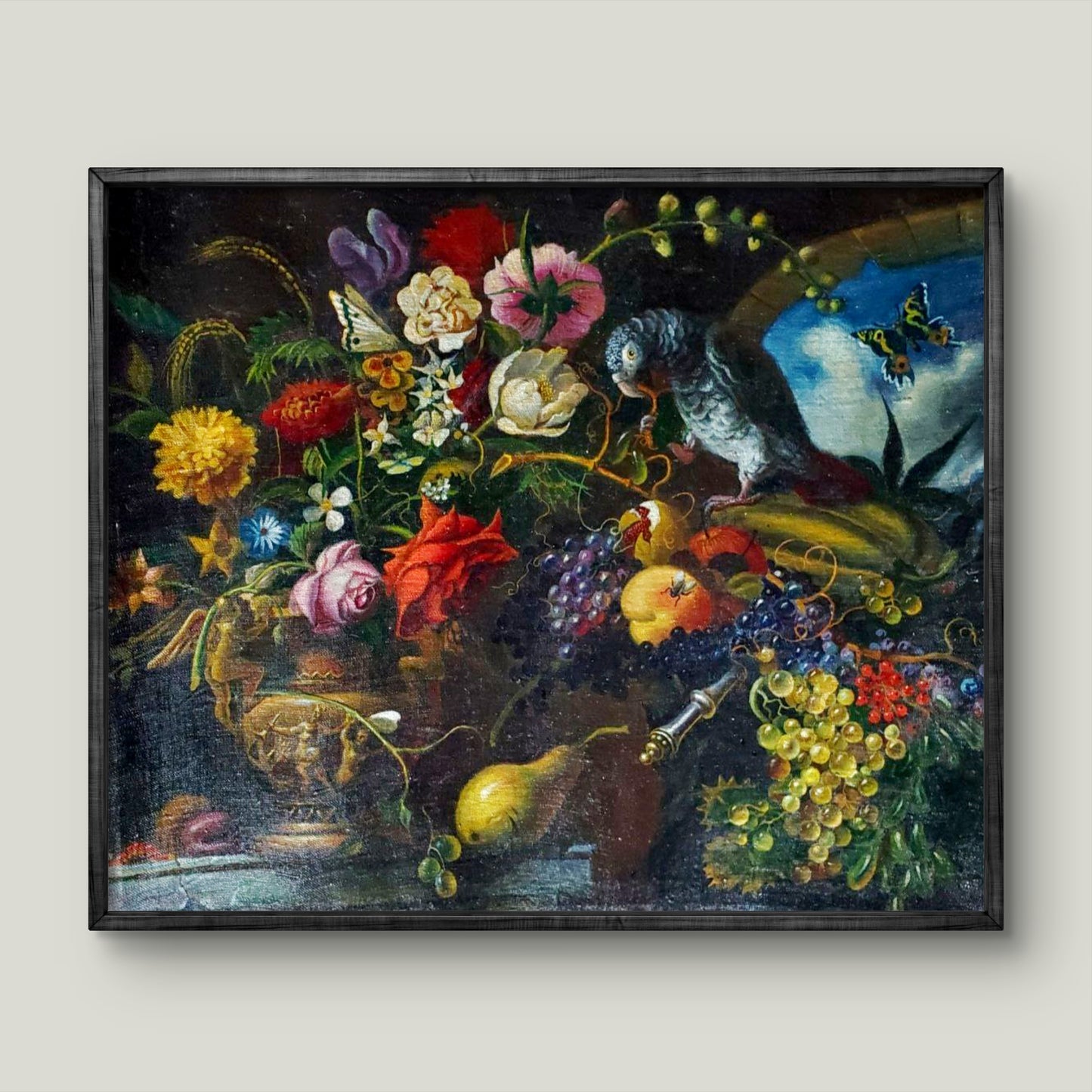 Oil painting Night still life by Litvinov Daniil Olegovich with parrot