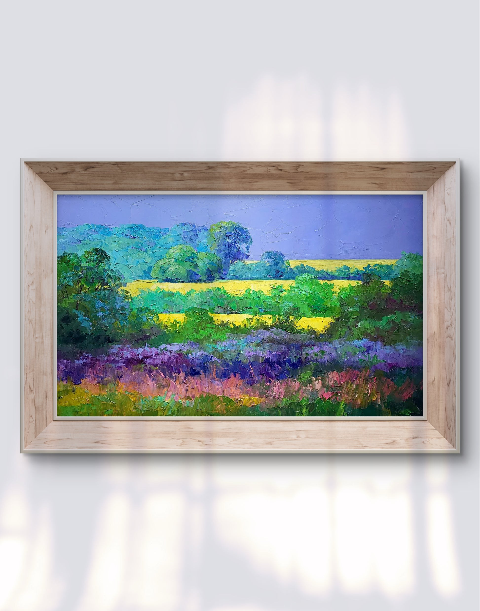 Oil painting Rapeseed fields by Boris Serdyuk impressionistic landscape in wood frame