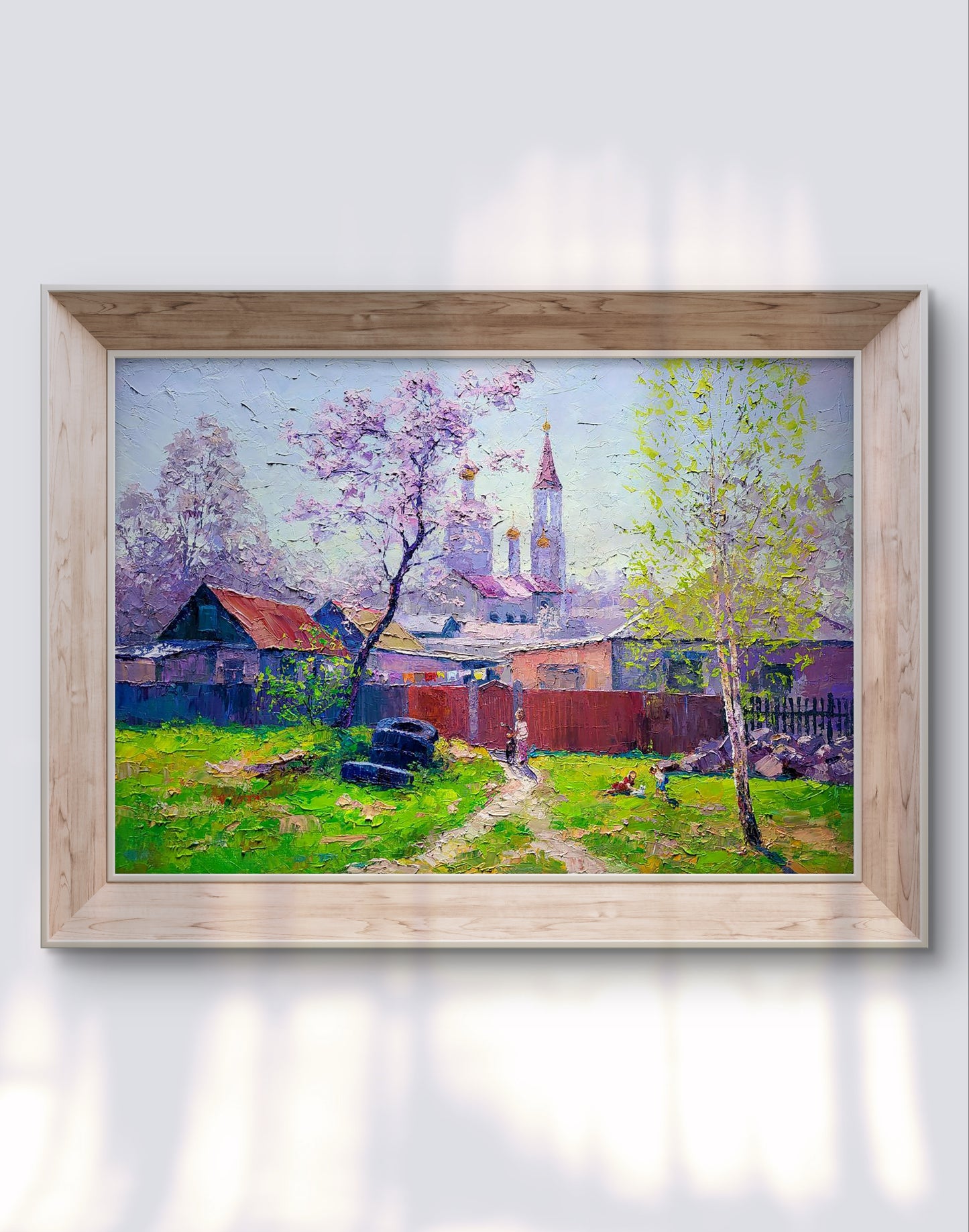 Oil painting April rays by Serdyuk Boris Petrovich in light wood frame