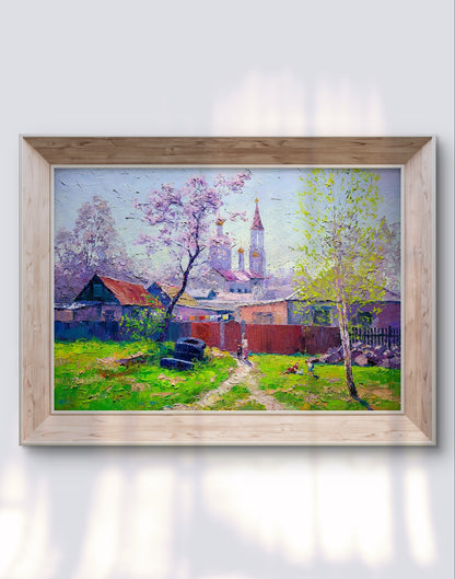 Oil painting April rays by Serdyuk Boris Petrovich in light wood frame