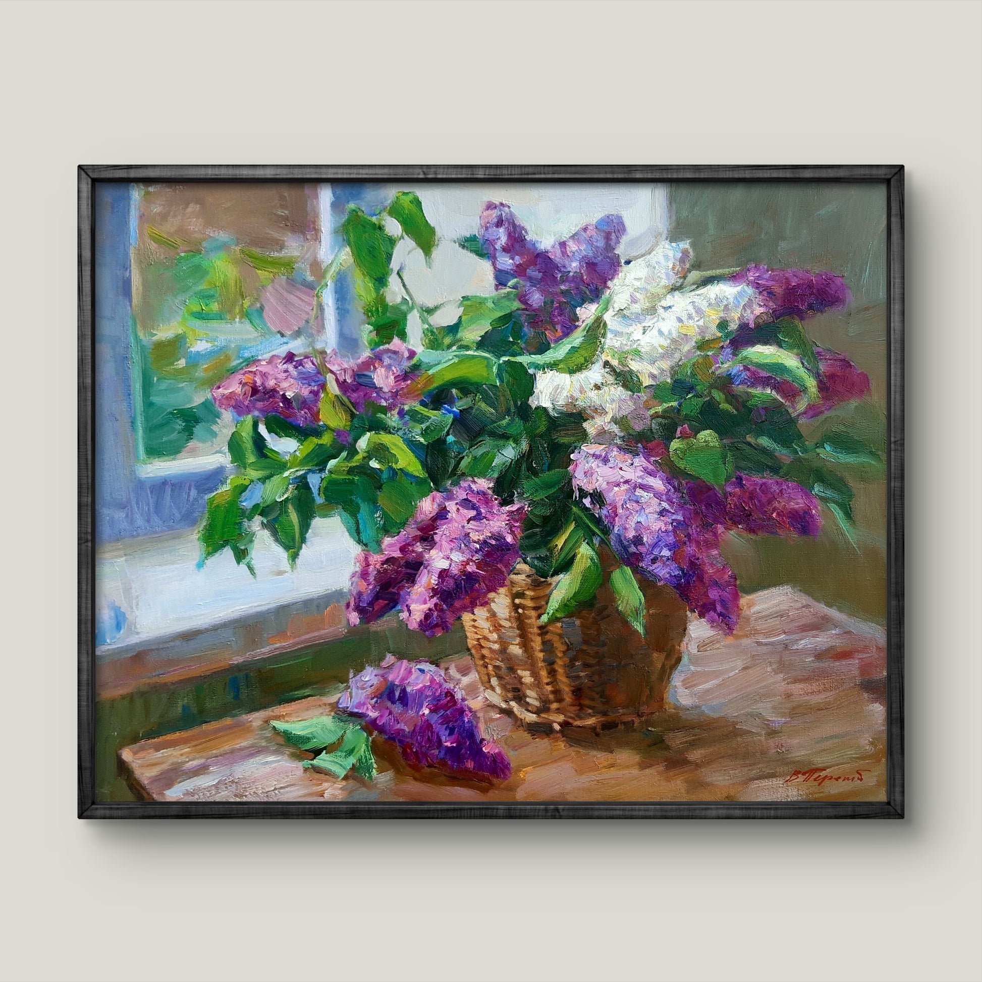 Vibrant oil painting Lilac by the Window by Pereta Vyacheslav