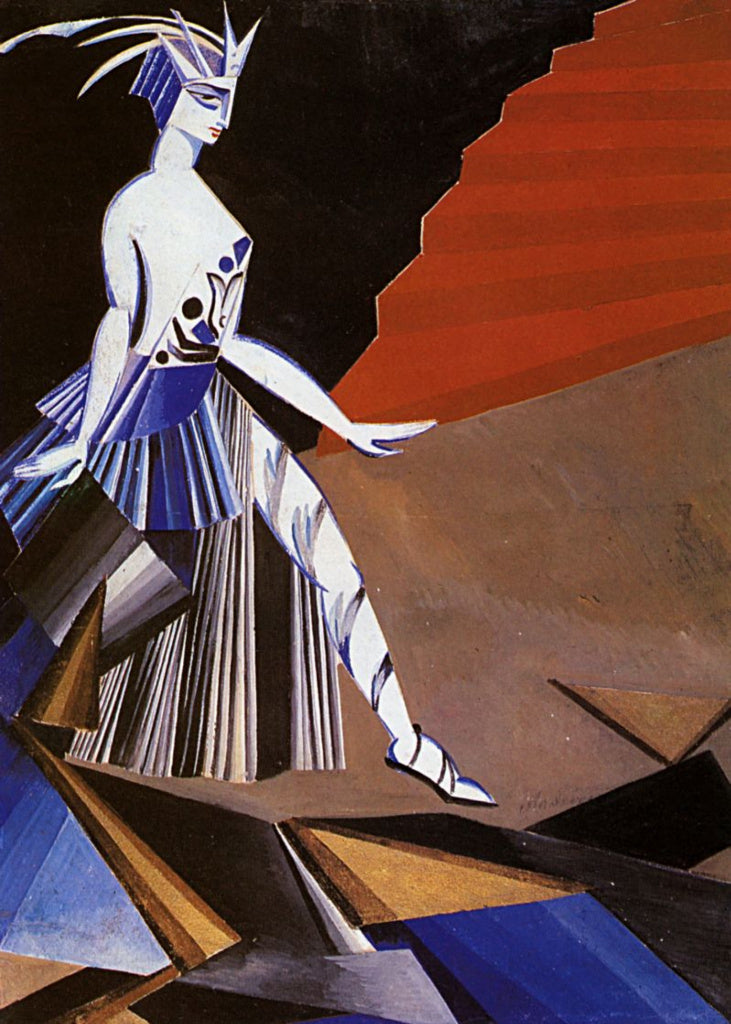 Alexandra Exter avant-garde painting of stylized female in striped gown