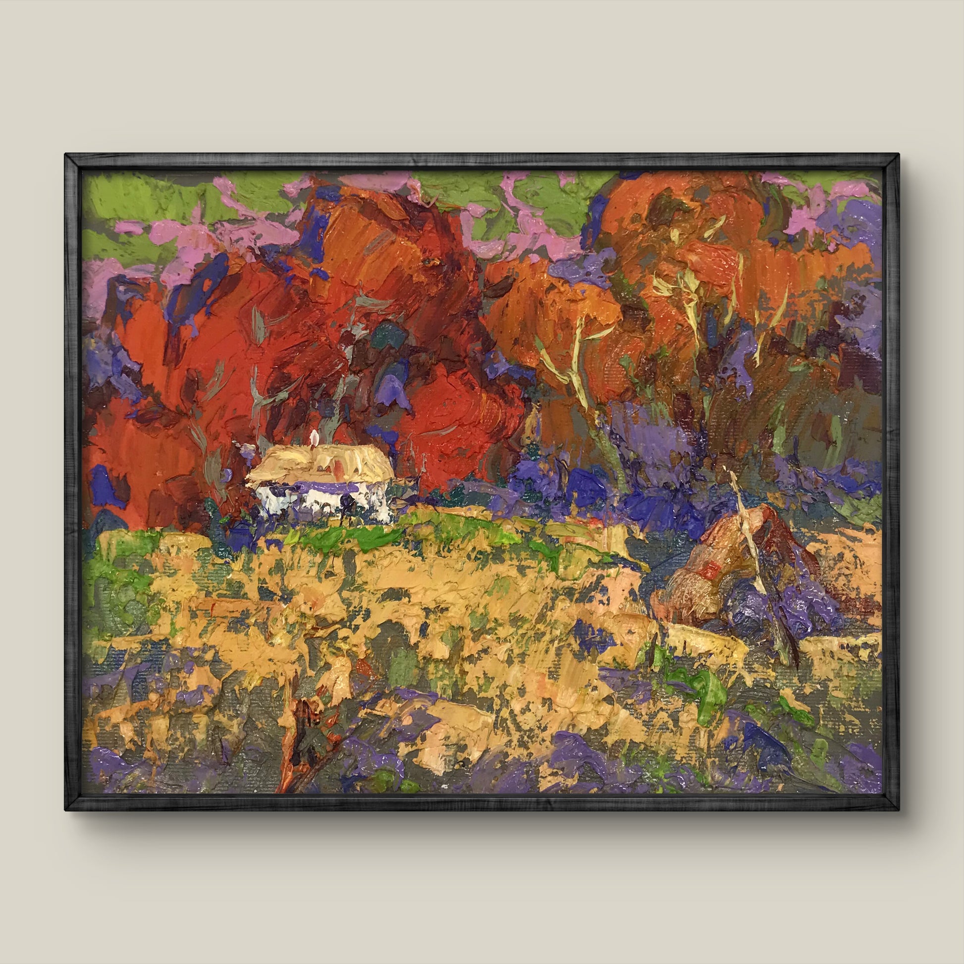 Oil painting Autumn Crimson by Alex Ivanyuk in black frame