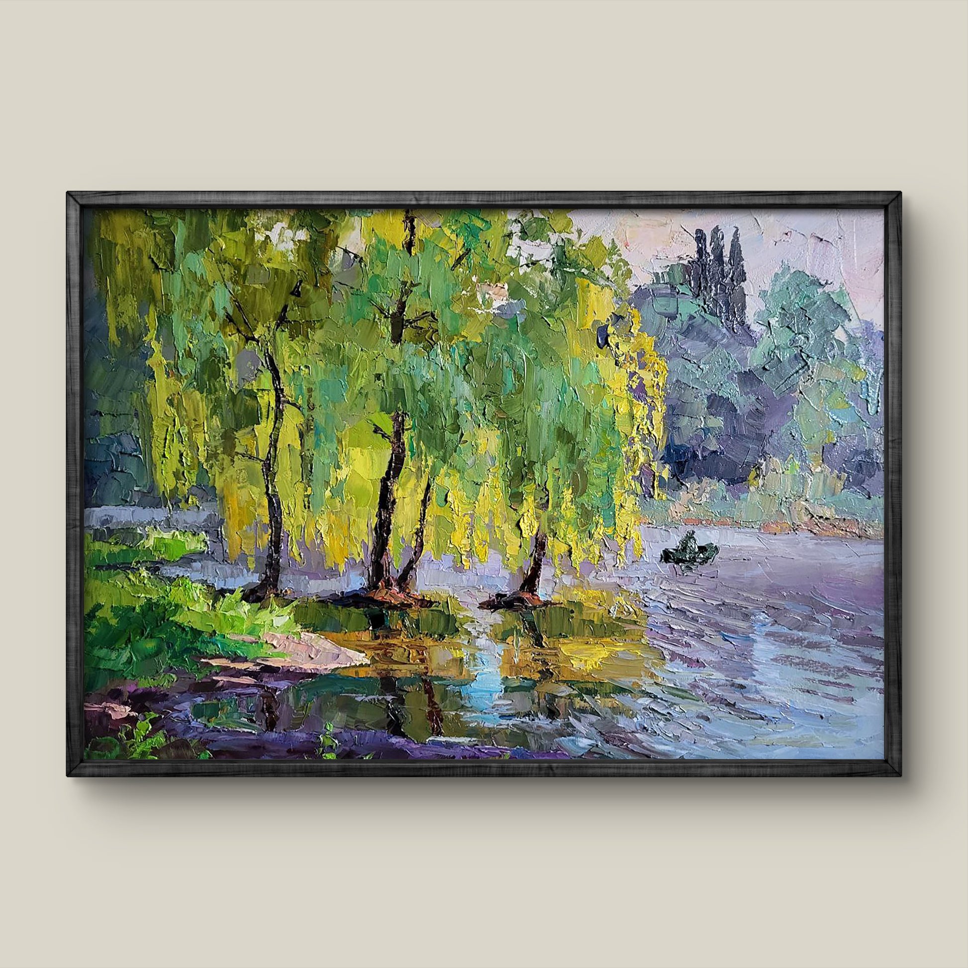Framed impressionist oil painting of fishing on a boat by Serdyuk Boris Petrovich