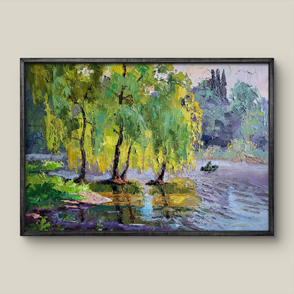 Framed impressionist oil painting of fishing on a boat by Serdyuk Boris Petrovich