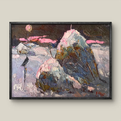 Oil painting Moonlit frosty night by Oksana Ivanyuk in dark frame