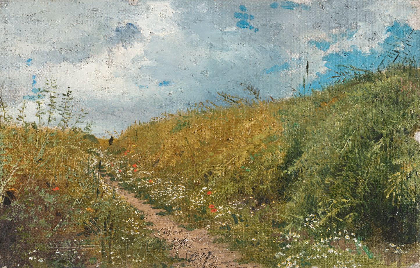 Museum-quality Ilya Repin oil painting of sunlit meadow path
