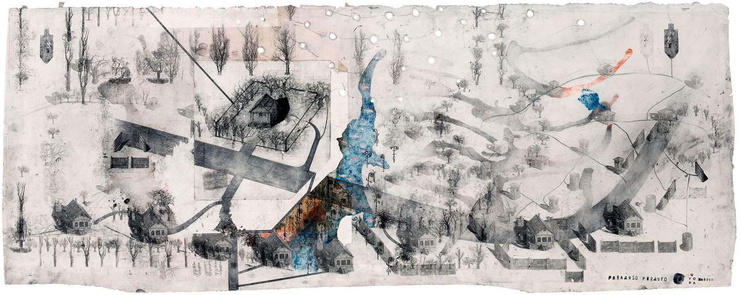 Collectible conceptual print by Ukrainian artist Pavlo Makov, abstract layered landscapes